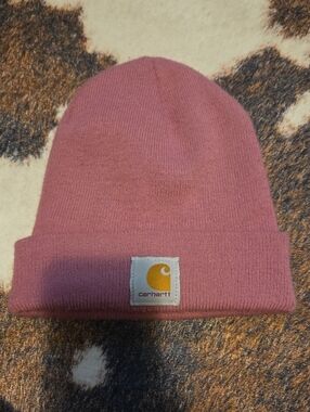 Carhartt Womens Pink Cuffed Knit Hat with Logo Patch